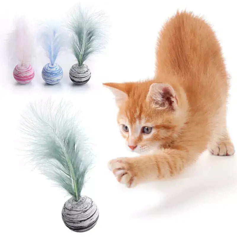 Interactive feather ball toy for cats to play and exercise