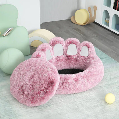 Long plush cat bed providing warmth and comfort