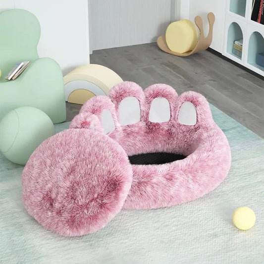 Long plush cat bed providing warmth and comfort