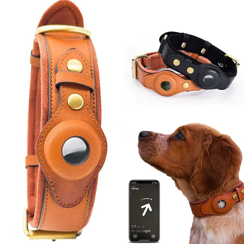 Leather anti-lost dog collar premium safety design