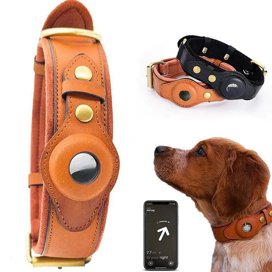 Leather anti-lost dog collar premium safety design